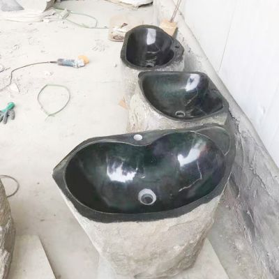 庭院摆放天然石材青石雕刻洗手盆 