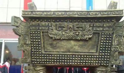 古代文物景观不锈钢仿铜鼎雕塑 