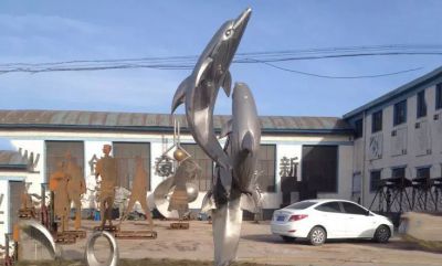 景区海洋公园摆放大型不锈钢海豚景观雕塑 海豚雕塑艺术风水供应商紫檀