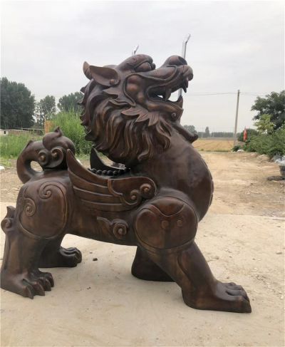 景区园林摆放玻璃钢仿铜招财貔貅雕塑 貔貅雕塑图片手稿红麒麟彩色