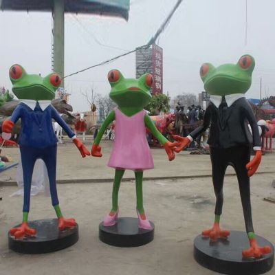 户外园林玻璃钢卡通创意青蛙雕塑 青蛙雕塑图片自行车花呗殡仪馆