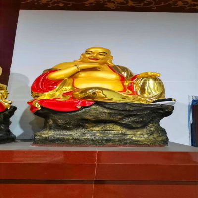 寺庙供奉笑佛玻璃钢彩绘手托下巴的十八罗汉雕塑 罗汉雕塑图片庭院花盆价格表