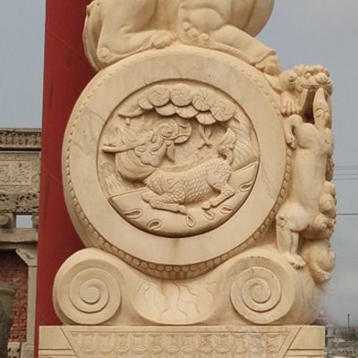 晚霞红石雕景观镇宅招财抱鼓石雕塑 抱鼓石雕塑门墩总部照片白虎