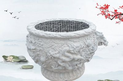 庭院汉白玉石雕龙浮雕水缸雕塑 