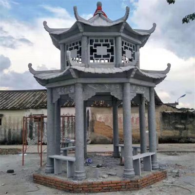 青石石雕双层景观凉亭雕塑 