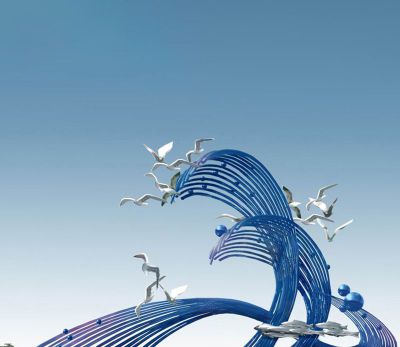 景区园林广场摆放不锈钢条纹海浪景观雕塑 海浪雕塑数字厂家手工寓意