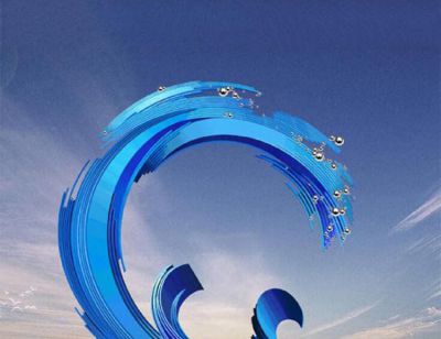 景区装饰一朵蓝色不锈钢海浪浪花雕塑 海浪雕塑绘画园林校园柱子