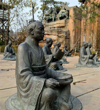 景点摆放玻璃钢仿铜古代读书人雕像 