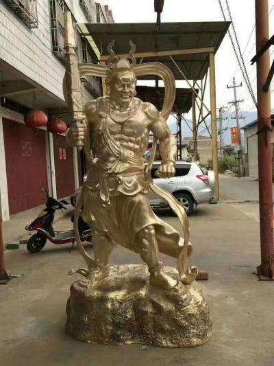 不锈钢镜面创意鎏金哼哈二将雕塑 