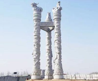 公园户外青石石雕景观龙柱雕塑 