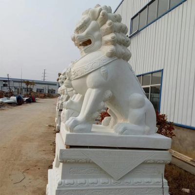 庭院别墅门口大型镇宅招财汉白玉狮子雕塑 狮子雕塑石雕精雕形状历史