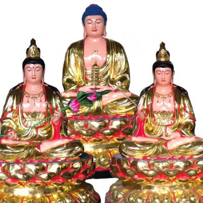 玻璃钢鎏金彩绘寺庙佛像景观三圣雕塑 三圣雕塑青铜大型工艺品刻之乡