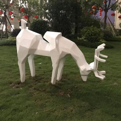小区花园户外草地摆放抽象玻璃钢几何鹿小品雕塑 