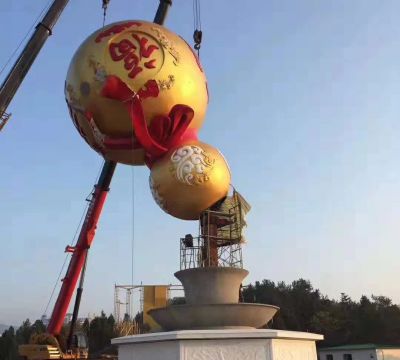 城市景观玻璃钢大型悬空流水葫芦雕塑 葫芦雕塑大型酒店金狗拿老鼠