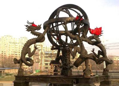 景区创意不锈钢仿铜戏珠龙雕塑 