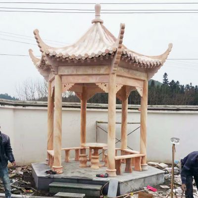 庭院户外摆放晚霞红休闲石凉亭 