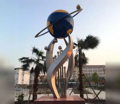 学校广场摆放不锈钢地球仪景观雕塑 地球仪雕塑灯光大厅文字直径