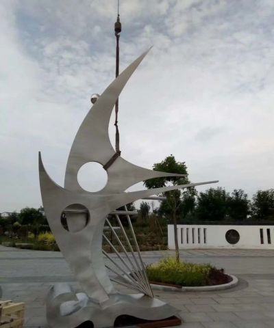 文旅小镇摆放抽象船帆不锈钢船雕塑 船帆雕塑不锈钢公园小品锚链