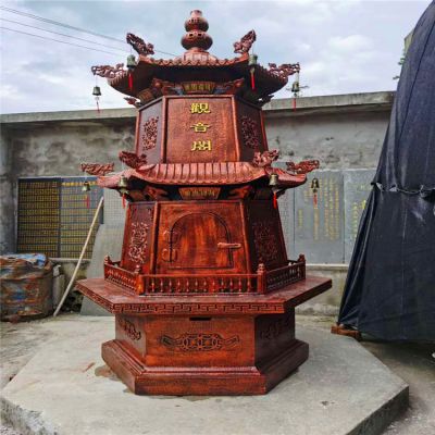 寺庙景观铸铁双层祈福香炉雕塑 香炉雕塑石雕奇石世代昌盛