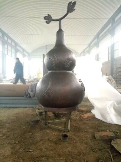 园林户外玻璃钢仿铜大型镇宅招财葫芦雕塑 葫芦雕塑厂家叶子喷水花岗