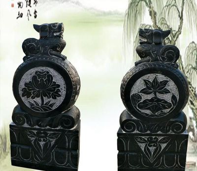 寺庙大型门墩貔貅抱鼓石雕塑 石门墩雕塑门墩晚霞方法资料
