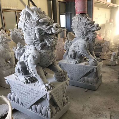 晚霞红石雕景观创意景观一对招财景观狮子雕塑 狮子雕塑汉白玉门墩公园笔画