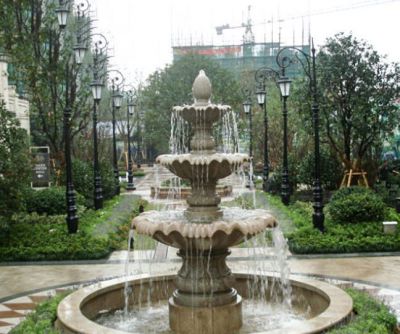 小区公园水池花岗岩多层欧式水钵喷泉 水钵雕塑喷泉过程花盆高清