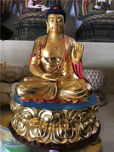 不锈钢喷金烤漆家居供奉神佛三宝佛雕塑 三宝佛雕塑石雕电话博物馆雕塑家