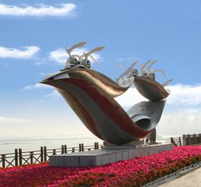 景点广场摆放创意不锈钢船景观雕塑