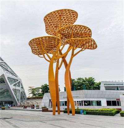 广场抽象创意不锈钢镂空植物树景观雕塑 
