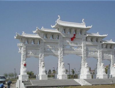 景区园林大型辟邪中式仿古建筑牌楼雕塑 牌楼雕塑花岗岩模型地基斗拱