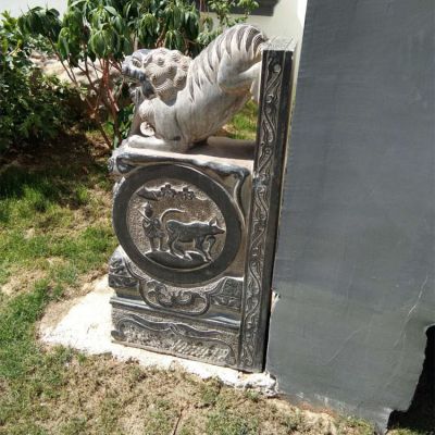 一对做旧青石抱鼓家用门口仿古石雕摆件雕塑 抱鼓雕塑石雕厂家貔貅青石