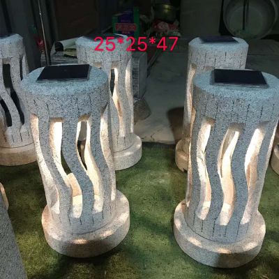 太阳能石灯笼现代简约广场大理石摆件草坪灯一对 石灯笼雕塑图片笔画来源个性