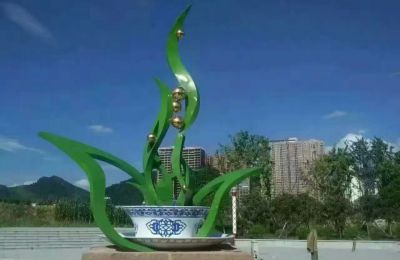 城市广场摆放不锈钢茶叶茶杯景观雕塑 景观雕塑价格表绿山片石护坡
