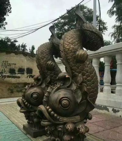 户外流水摆件玻璃钢仿铜创意鱼景观雕塑 