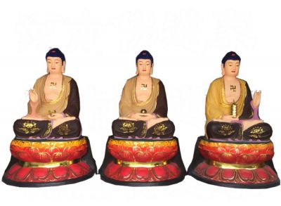 寺庙宫殿摆放彩绘玻璃钢三宝佛雕像 三宝佛雕塑石雕宝殿大型树脂