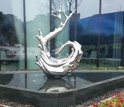 不锈钢金属镜面创意海浪浪花雕塑 海浪雕塑大全价格表团队基地