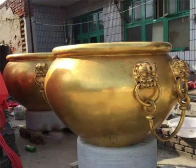景区寺庙摆放黄铜铸造仿古兽头拉环水缸 水缸雕塑大全大型景观流水