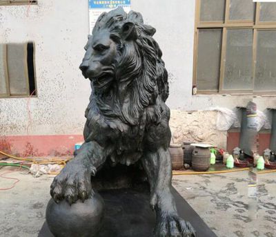 园林景观户外玻璃钢仿铜大型狮子雕塑 