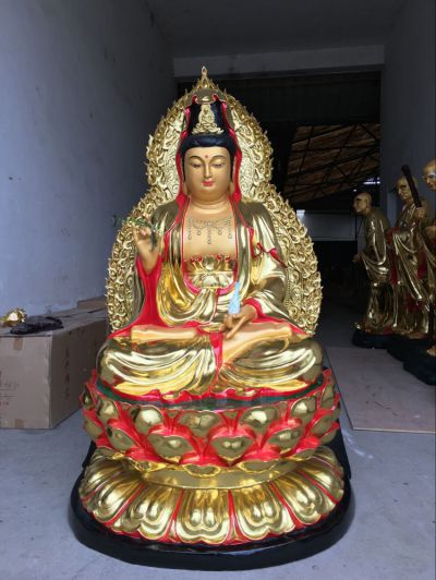 寺庙玻璃钢喷金大型佛像景观观音菩萨雕塑 