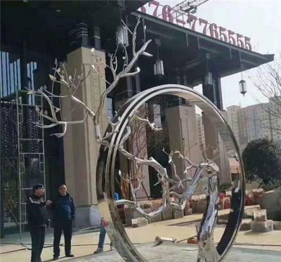 售楼部小区水池摆放不锈钢树枝圆环雕塑 圆环雕塑厂家涟源开远文登