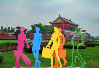 不锈钢户外园林抽象彩绘剪影人物 