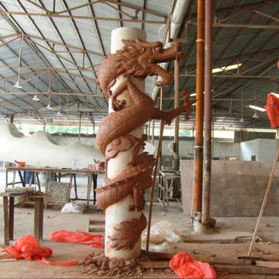 石雕盘龙柱城市广场花岗岩石龙柱雕刻玻璃钢仿龙寺庙摆件石柱子_2143 