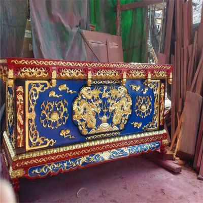 仿古宗教寺庙摆放香樟木木雕彩绘鎏金供桌 供桌雕塑图片专业造型大理石