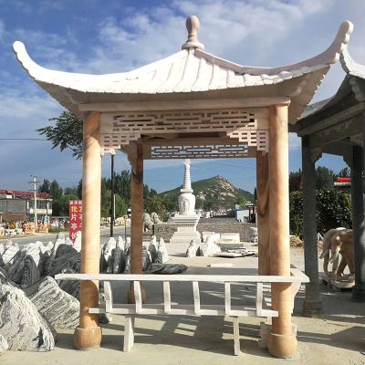 庭院户外花岗岩石雕四角凉亭雕塑 