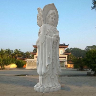 景点寺庙摆放大理石三面观音雕塑 观音雕塑菩萨瓷像紫竹局部