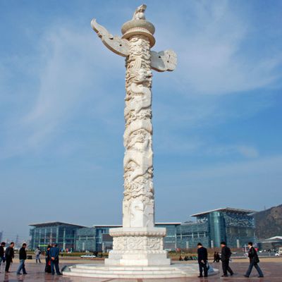 青石浮雕华表雕塑，城市广场大型石雕摆件 华表雕塑石雕一等雕塑品金色