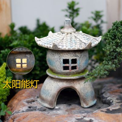 庭院摆放中式太阳能矮石灯 石灯笼雕塑图片园林庭院盆景