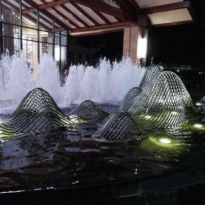 创意水景摆件金属不锈钢镂空假山雕塑 