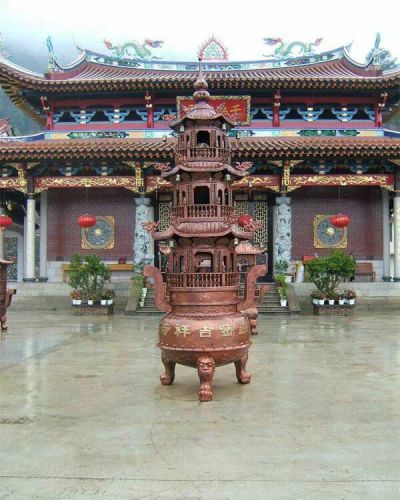 寺庙户外摆放黄铜多层宝盖圆形香炉 香炉雕塑厂家化石宝鼎家庭